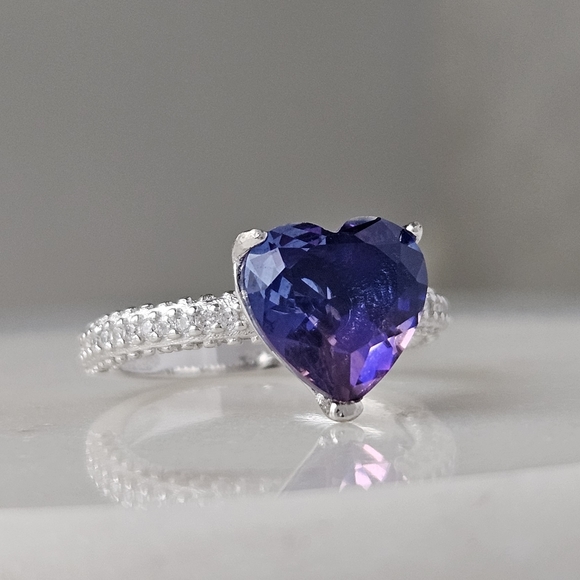 Pink & Purple Heart Gemstone Ring, 925 Sterling Silver Charmed Aroma - Picture 6 of 9